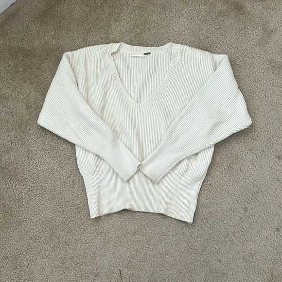 Women's Cream V-Neck Sweater - Picture 3 of 6